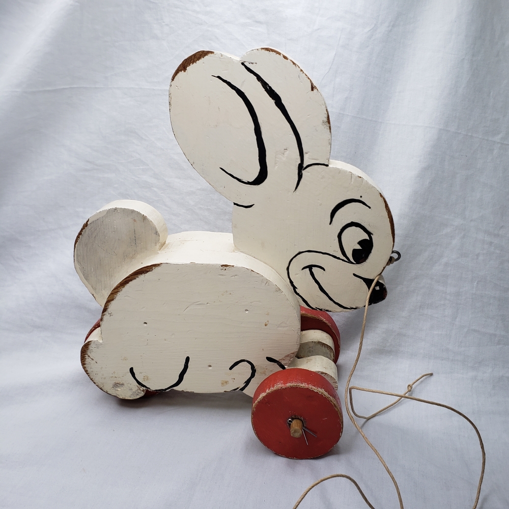 Vintage Pull-Along Wood Rabbit Toy Handmade Display Only